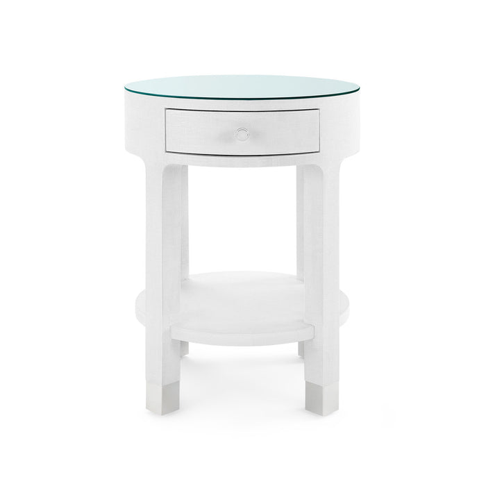 Villa & House Dakota 1-Drawer Round Side Table with Glass Top, Cream