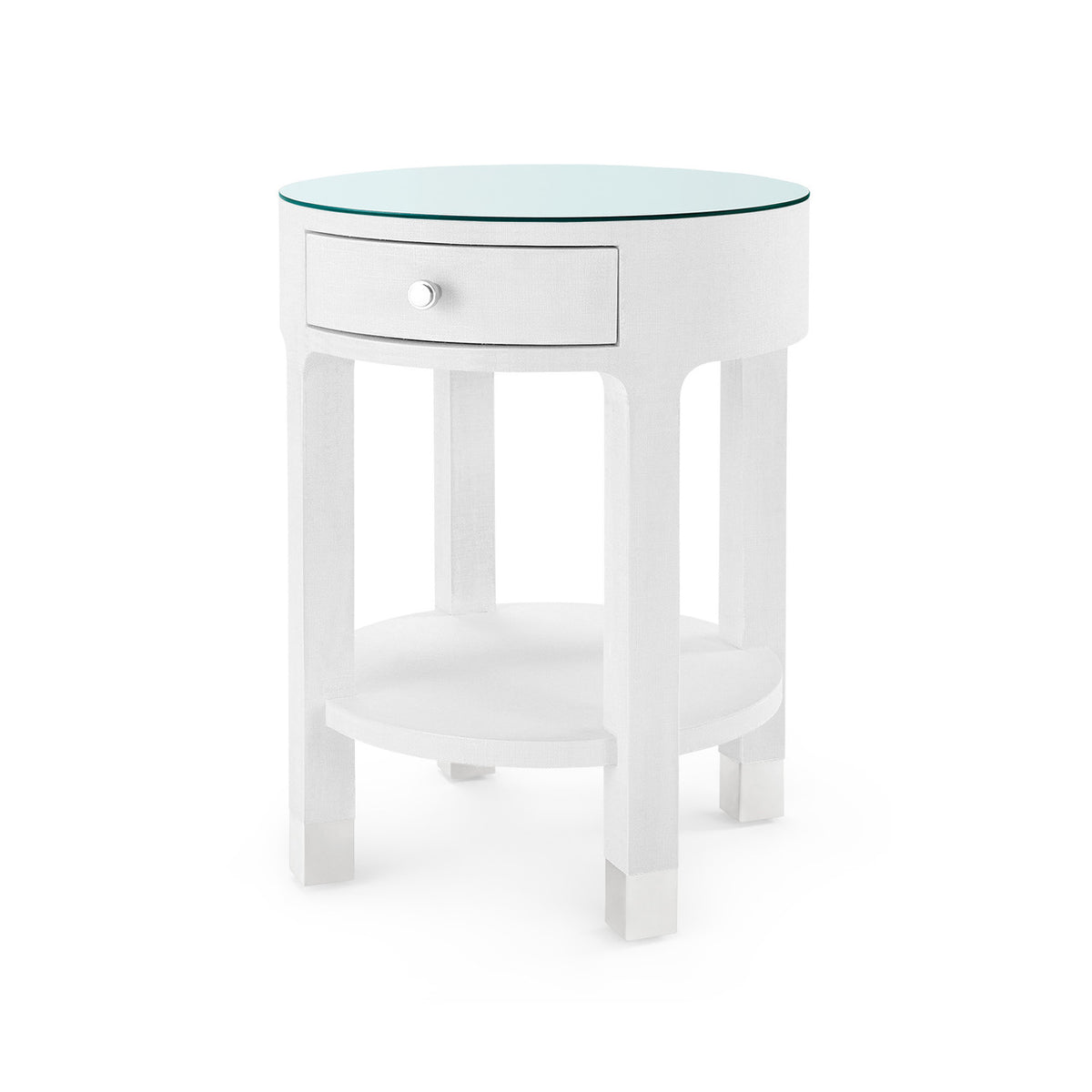 Villa & House Dakota 1-Drawer Round Side Table with Glass Top, Cream