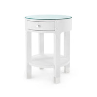 Villa & House Dakota 1-Drawer Round Side Table with Glass Top, Cream