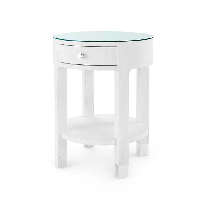 Villa & House Dakota 1-Drawer Round Side Table with Glass Top, Cream