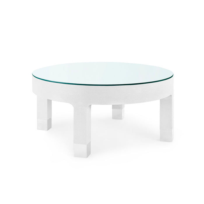 Villa & House Dakota Round Coffee Table with Glass Top, Cream
