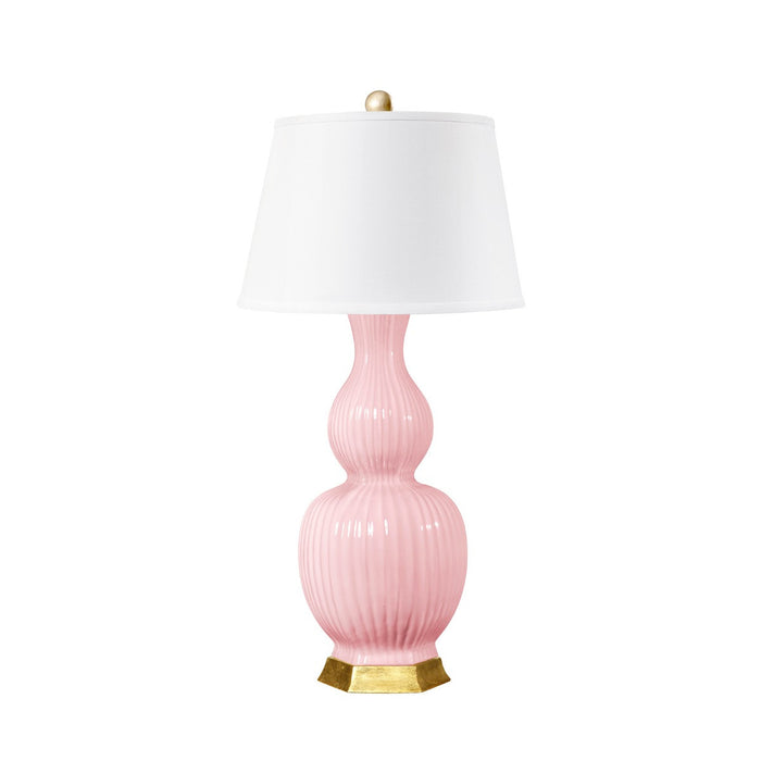 Villa & House Delft Lamp with Shade 16-inch White Linen, with Gold, Peony Pink