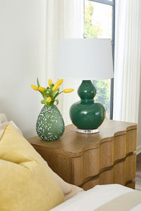 Villa & House Devon Lamp with Shade 17-inch White Linen, with Nickel, Emerald Green