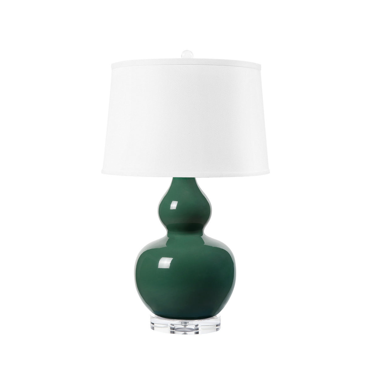 Villa & House Devon Lamp with Shade 17-inch White Linen, with Nickel, Emerald Green