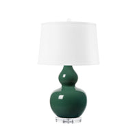 Villa & House Devon Lamp with Shade 17-inch White Linen, with Nickel, Emerald Green