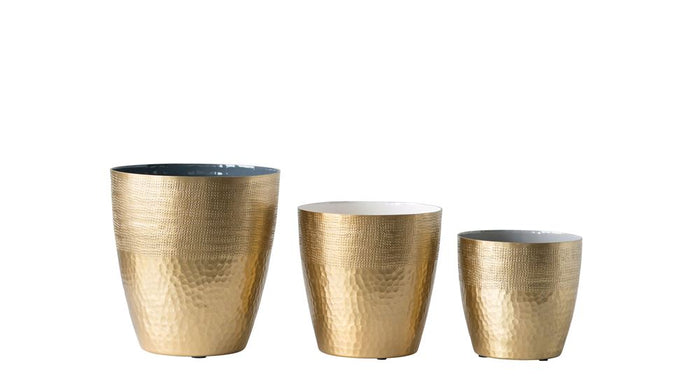 Design Shop Matte Brass Enameled Planter Set 7", Set of 3