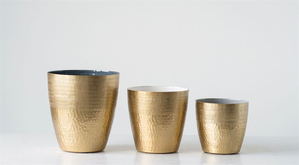 Design Shop Matte Brass Enameled Planter Set 7", Set of 3