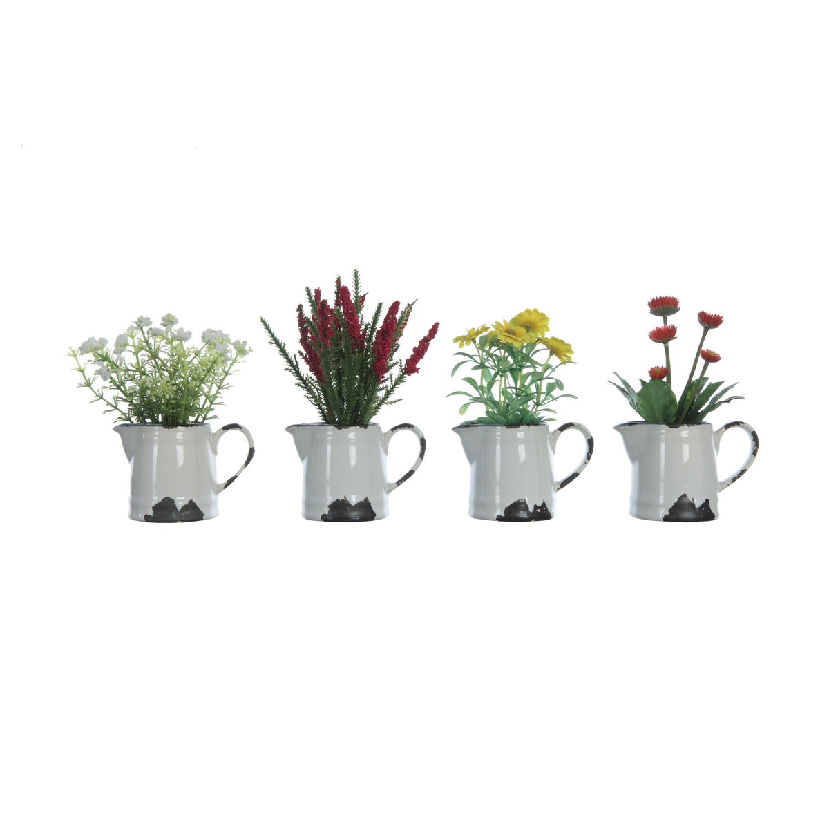 Design Shop Faux Flowers in Distressed Pitcher. Set of 4.