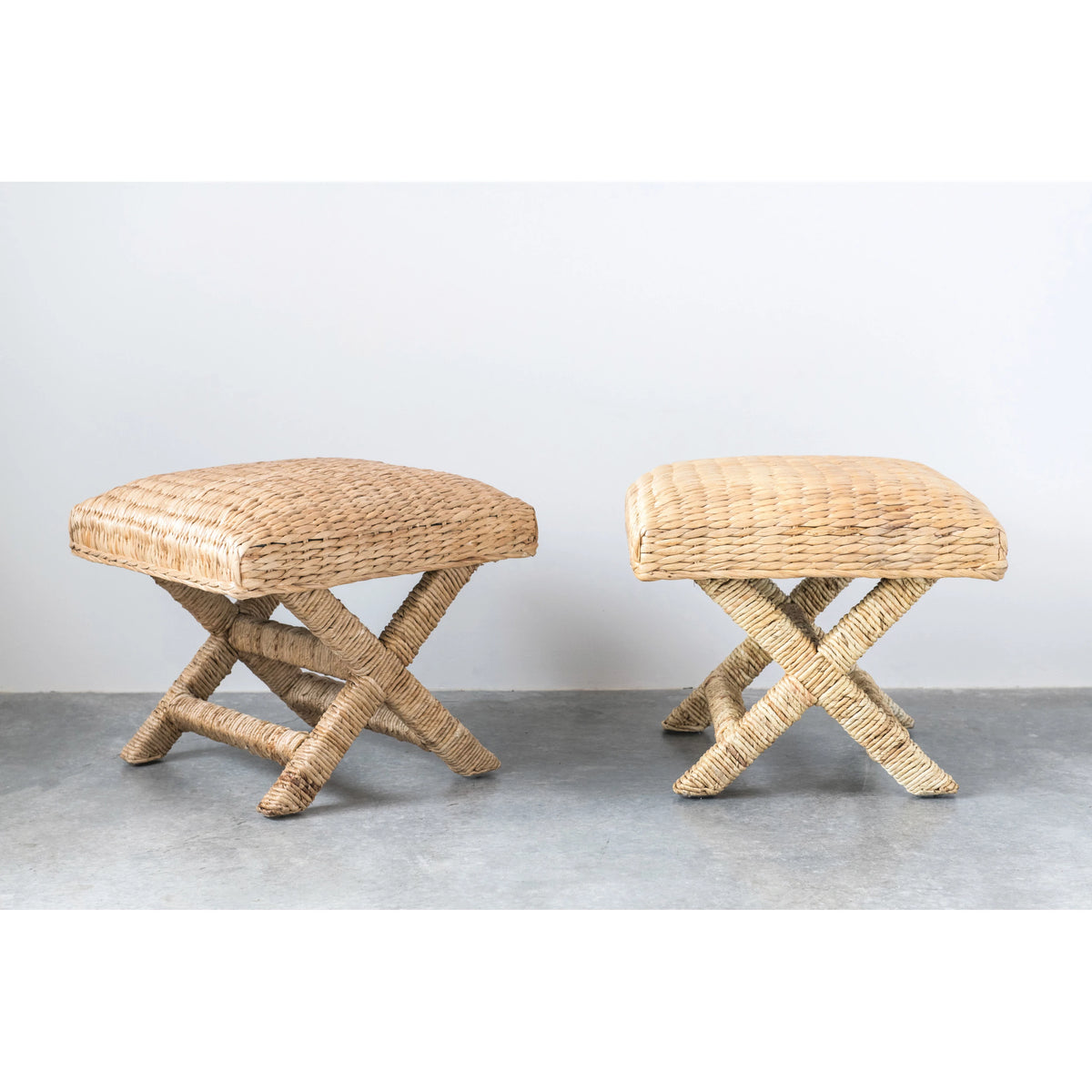Design Shop Woven Water Hyacinth and Wood Stool