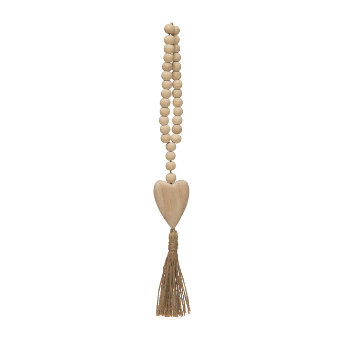 Design Shop Wood Beads with Heart Icon and Jute Tassel
