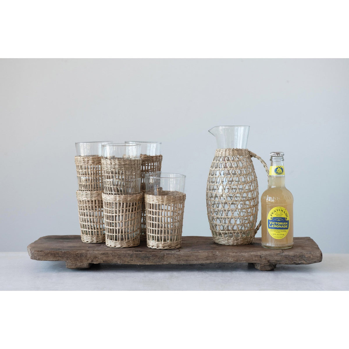 Design Shop Glass Pitcher with Woven Seagrass Sleeve