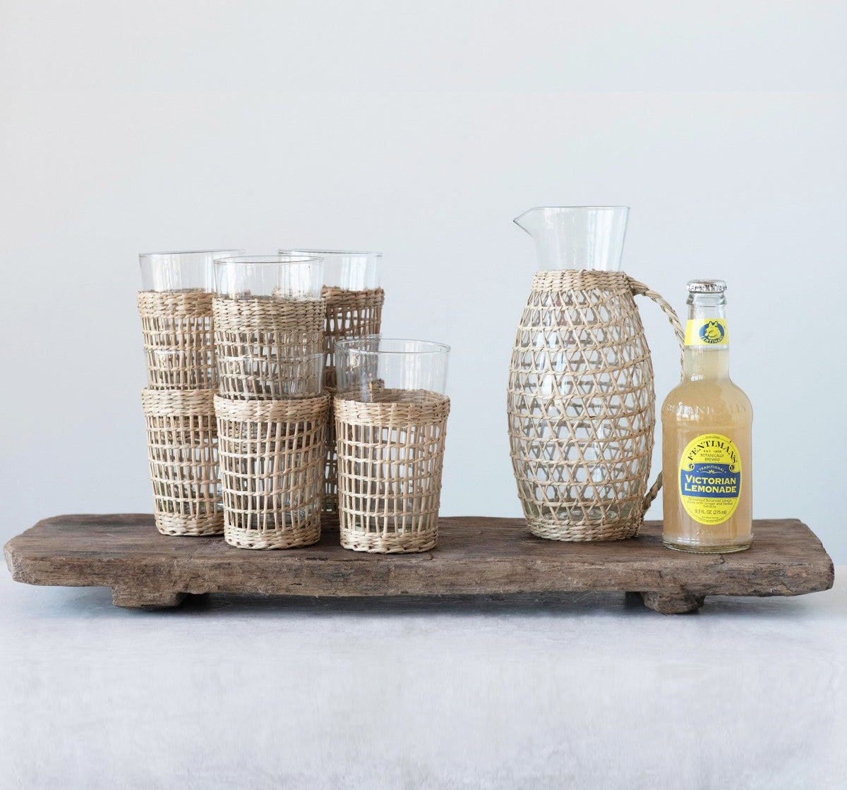 Design Shop Glass Pitcher with Woven Seagrass Sleeve