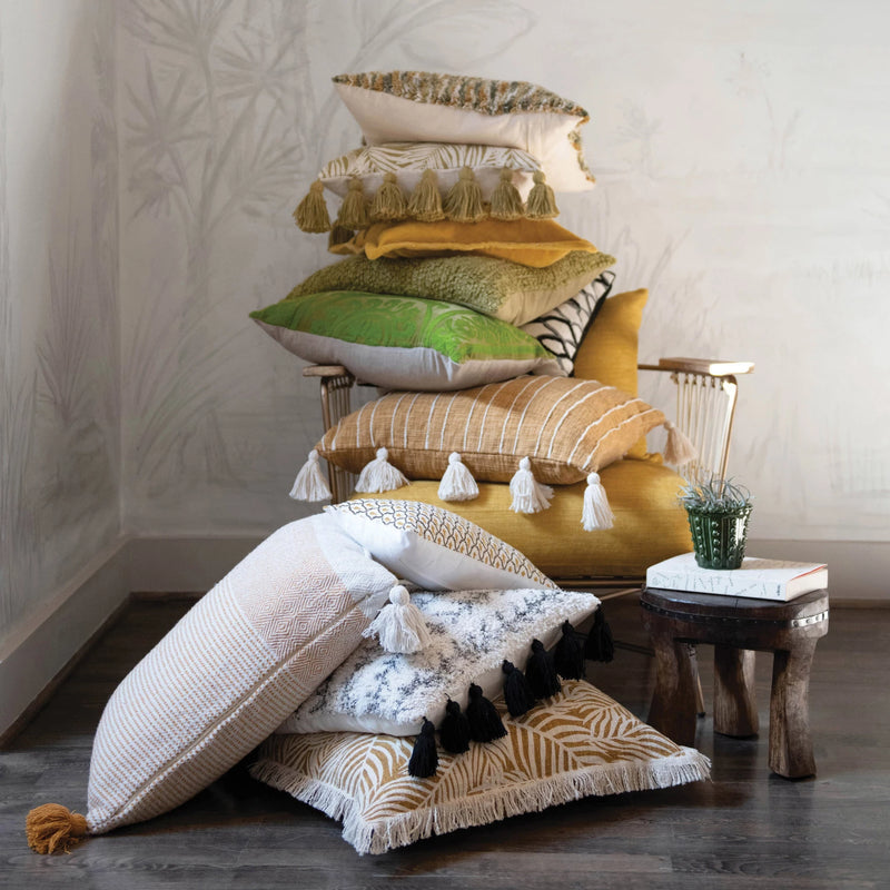 Design Shop 22" Cotton Woven Pillow with Stripes & Tassels