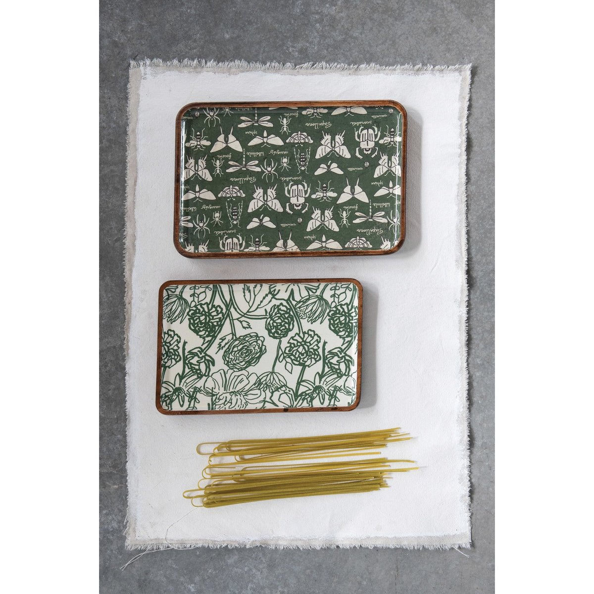 Design Shop Enameled Acacia Wood Trays, Garden Print, Set of 2