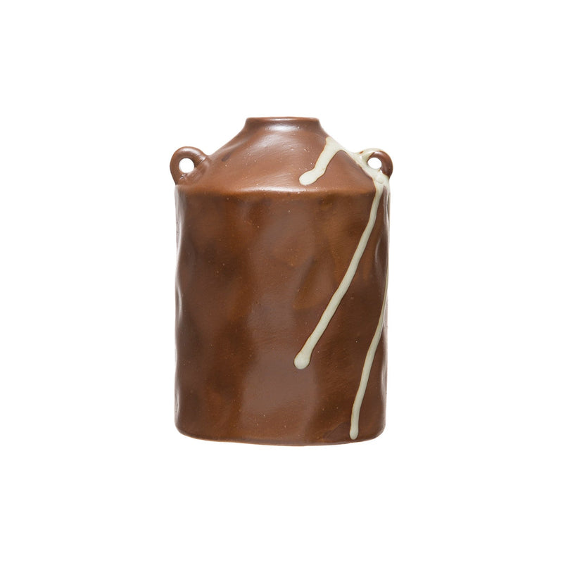 Design Shop Stoneware Vase, Brown with White Drip Glaze