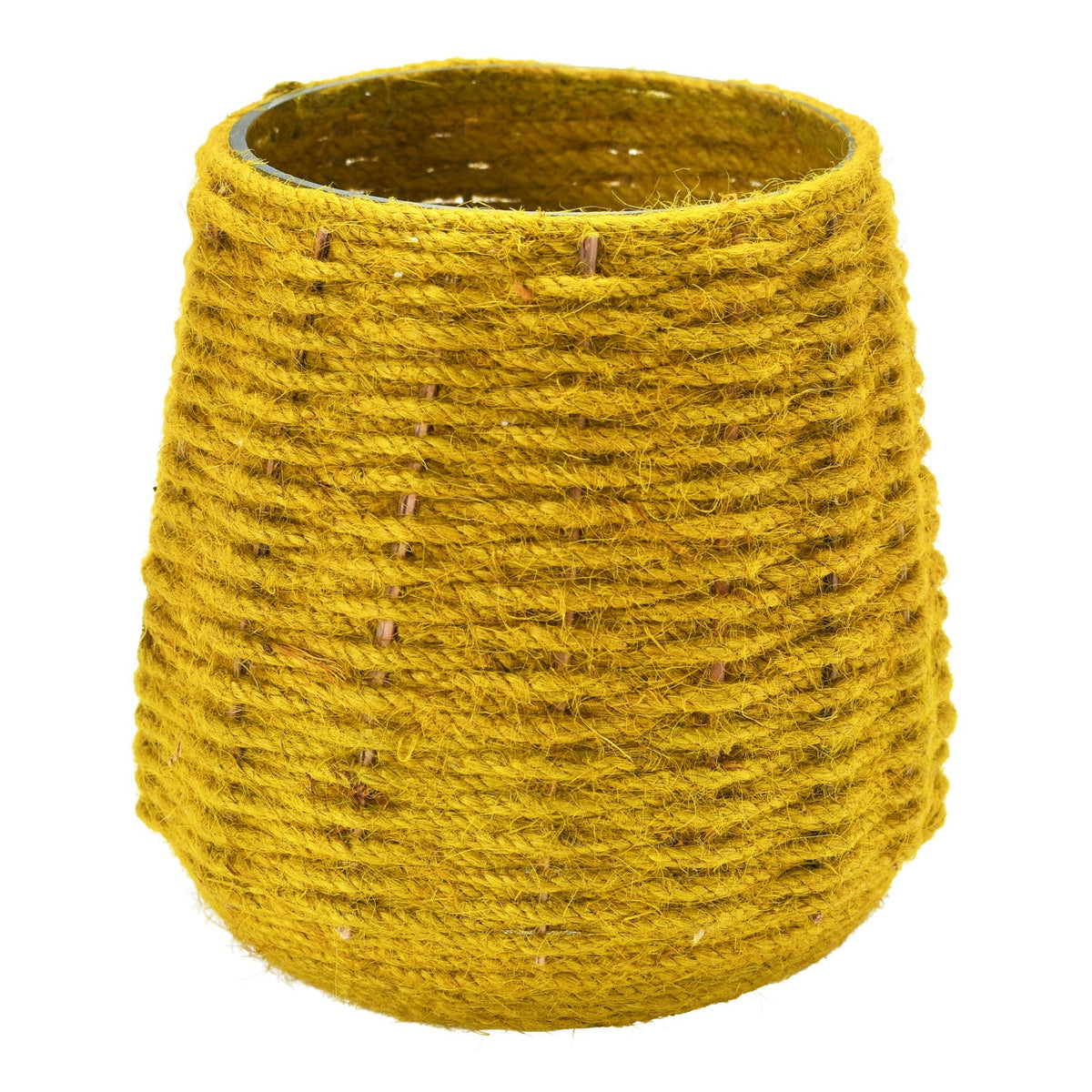 Yellow woven basket on a white background