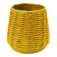 Yellow woven basket on a white background
