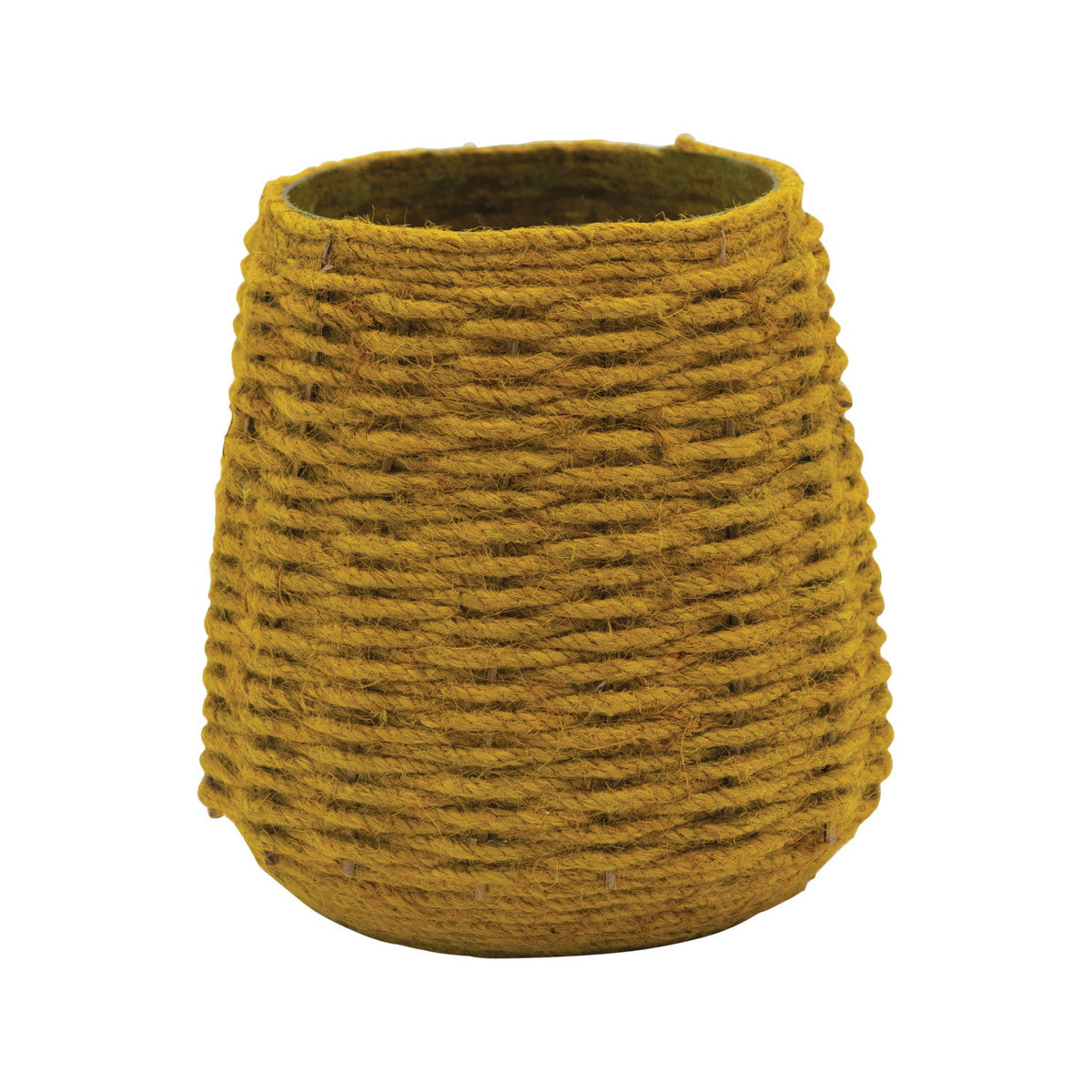 Yellow woven basket on a white background
