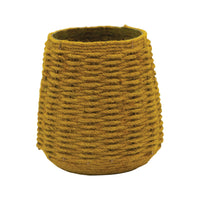 Yellow woven basket on a white background
