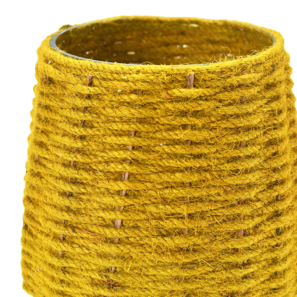 Yellow woven basket on a white background