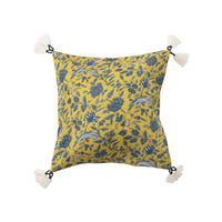 Design Shop 18" Cotton Pillow w/ Floral Pattern & Yarn-Wrapped Tassels, Polyester Fill