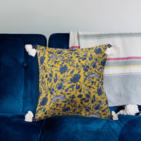 Design Shop 18" Cotton Pillow w/ Floral Pattern & Yarn-Wrapped Tassels, Polyester Fill