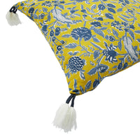 Design Shop 18" Cotton Pillow w/ Floral Pattern & Yarn-Wrapped Tassels, Polyester Fill