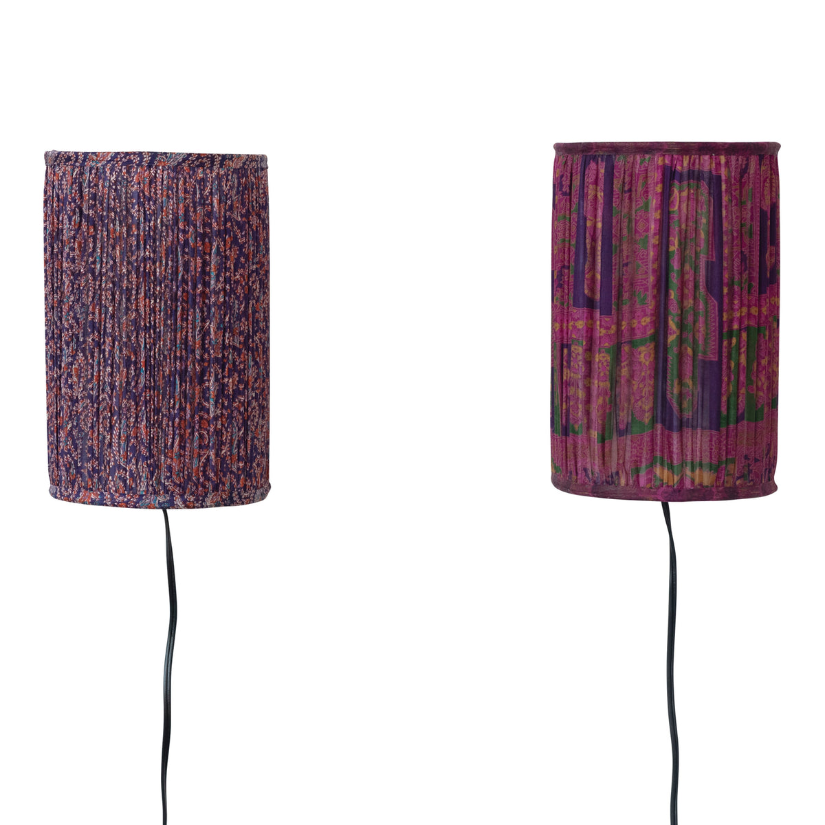 Recycled Sari Fabric and Metal Pleated Wall Sconce with Inline Switch