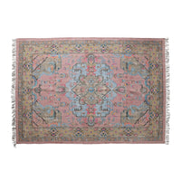 Design Shop Woven Cotton Distressed Print Dhurrie Rug with Fringe