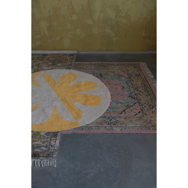 Design Shop Woven Cotton Distressed Print Dhurrie Rug with Fringe