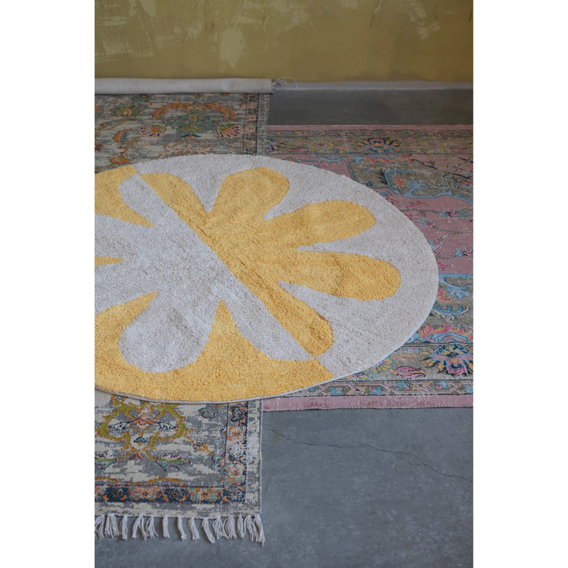 Design Shop Woven Cotton Distressed Print Dhurrie Rug with Fringe