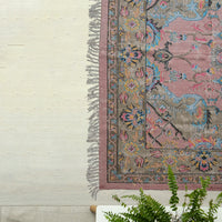 Design Shop Woven Cotton Distressed Print Dhurrie Rug with Fringe