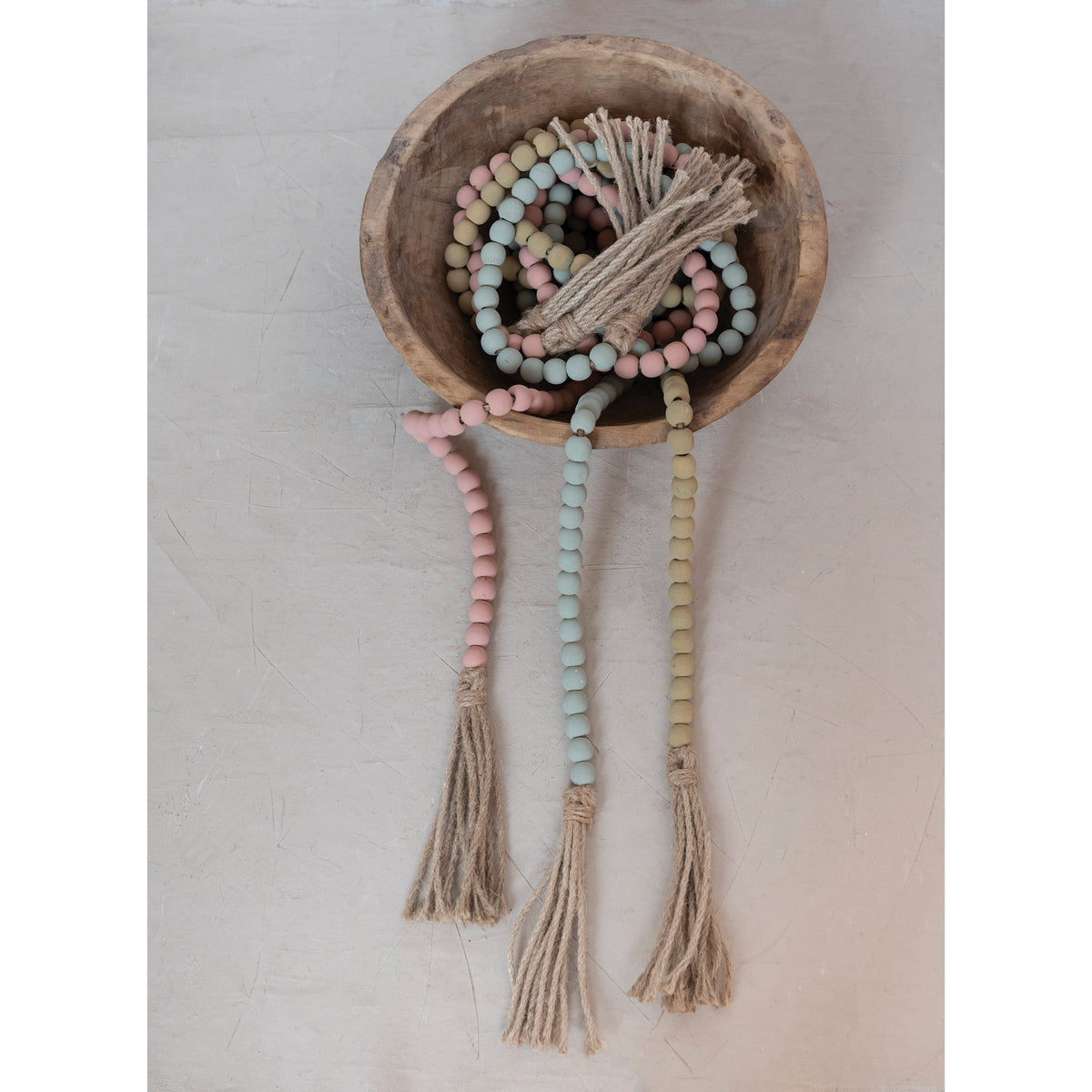 Design Shop Paulownia Wood Bead with Jute Tassels, 3 Colors