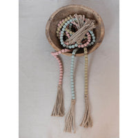 Design Shop Paulownia Wood Bead with Jute Tassels, 3 Colors