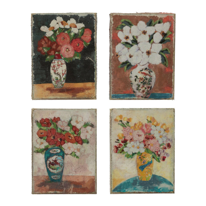 Design Shop Canvas Wall Décor with Flowers in Vase, Set of 4
