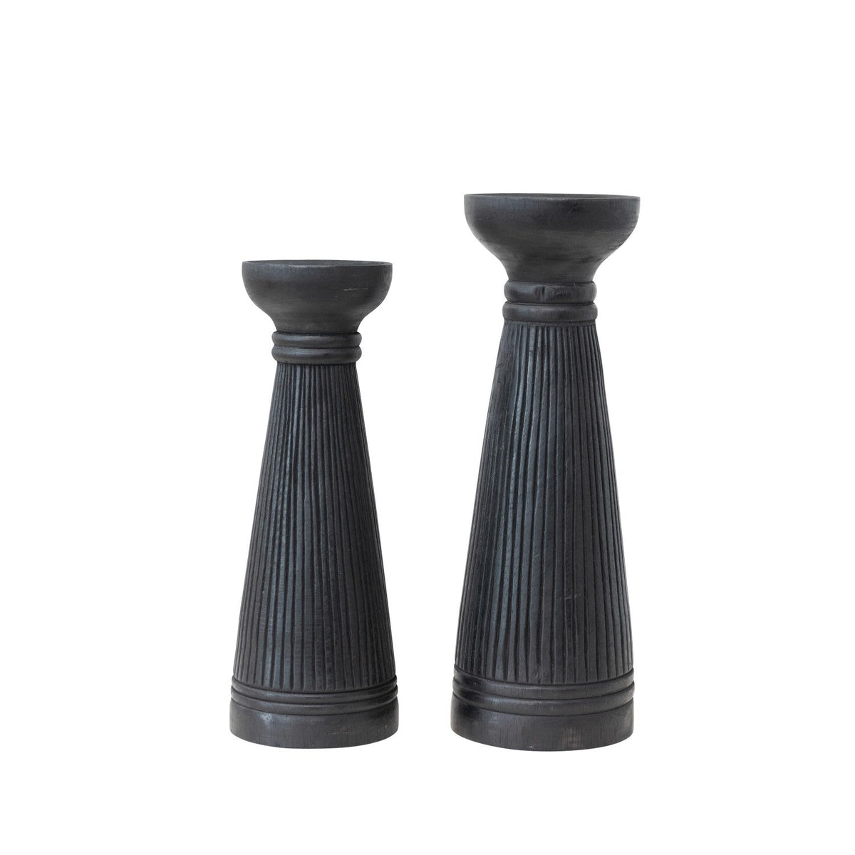 Design Shop Albasia Wood Ribbed Candle Holder, Set of 2