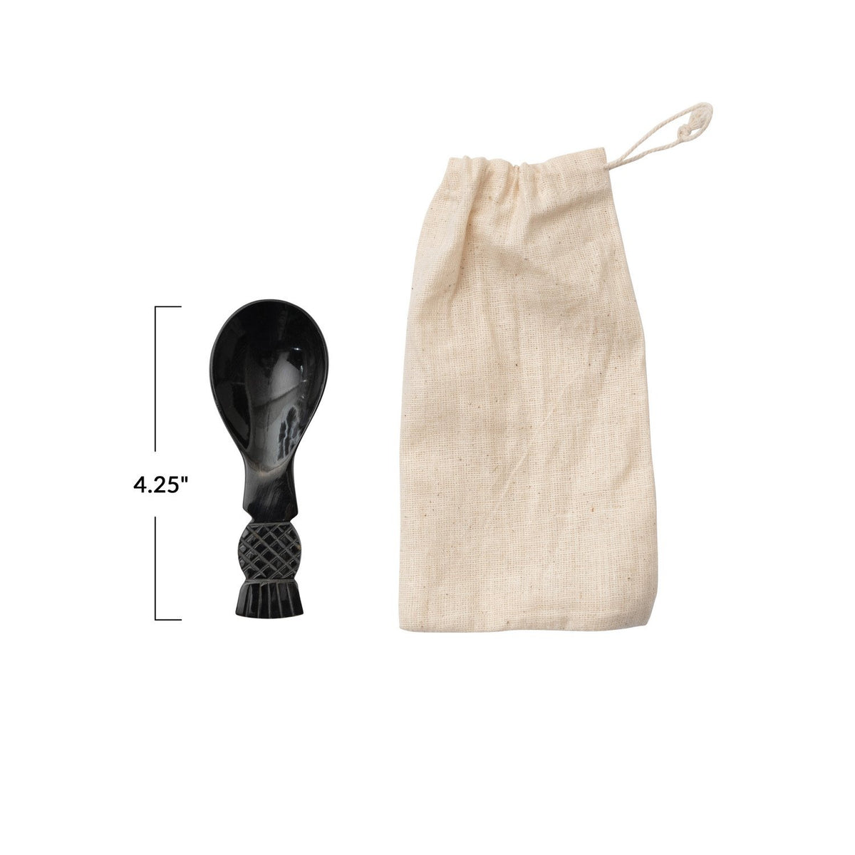 Design Shop Hand-Carved Horn Spoon in Printed Drawstring Bag