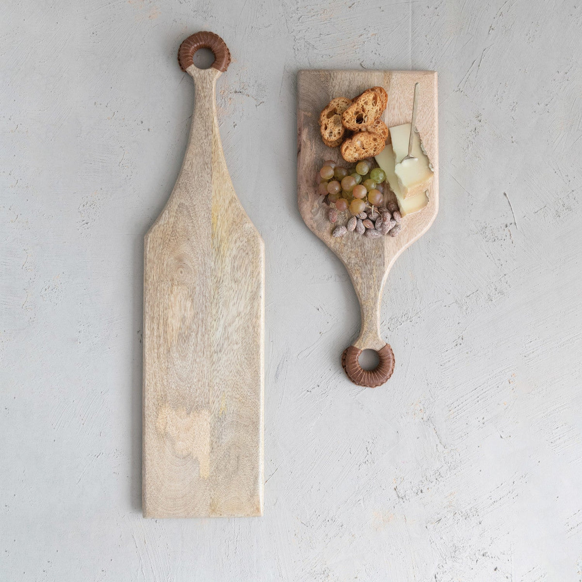 Design Shop Mango Wood Cheese/Cutting Board w/ Braided Leather Handle