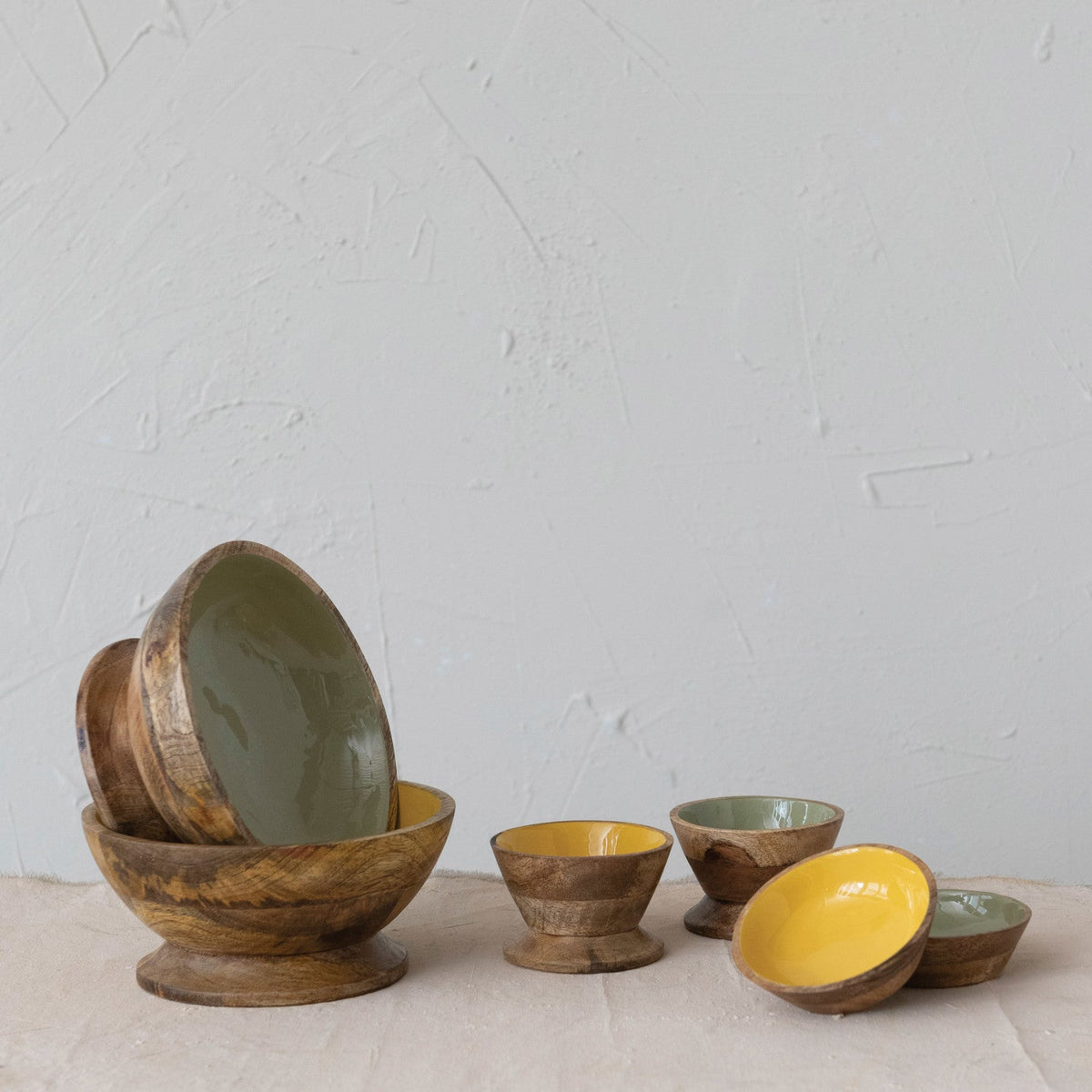 Design Shop Enameled Mango Wood Footed Bowl, 2 Colors