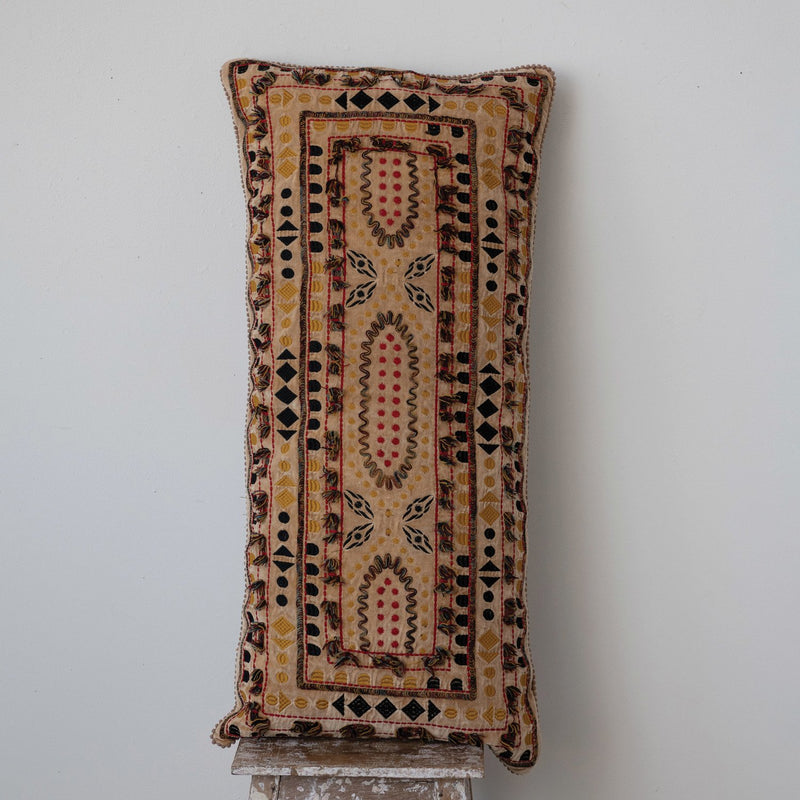 Design Shop 36" x 16" Cotton Velvet Embroidered Lumbar Pillow w/ Chambray Back
