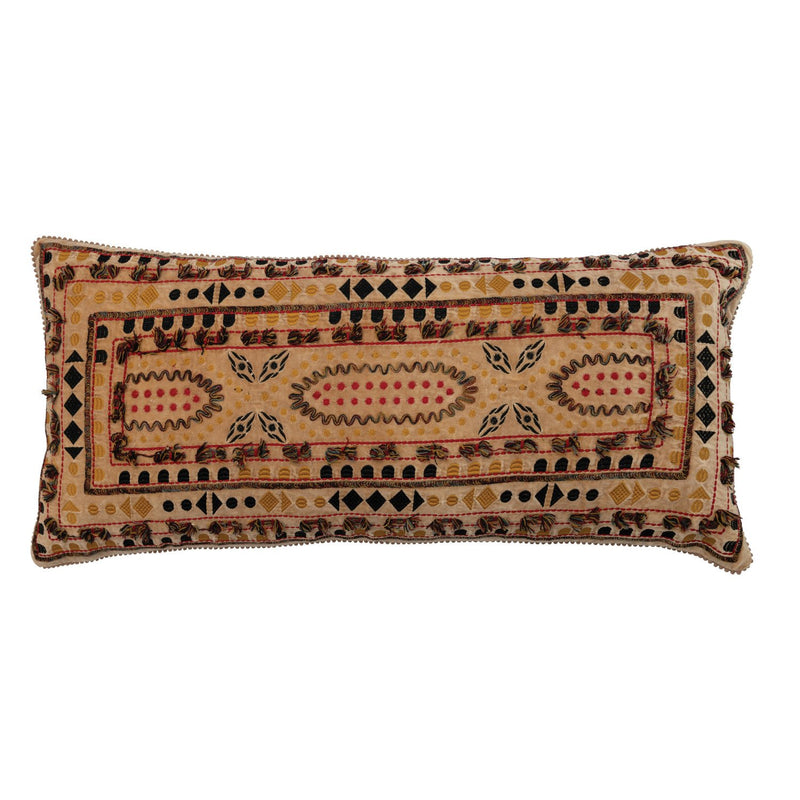 Design Shop 36" x 16" Cotton Velvet Embroidered Lumbar Pillow w/ Chambray Back