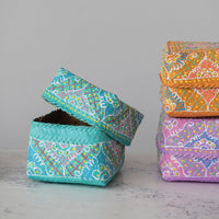 Design Shop Hand-Painted Bamboo Containers w/ Lids & Design, Multi Color. Set of 3.