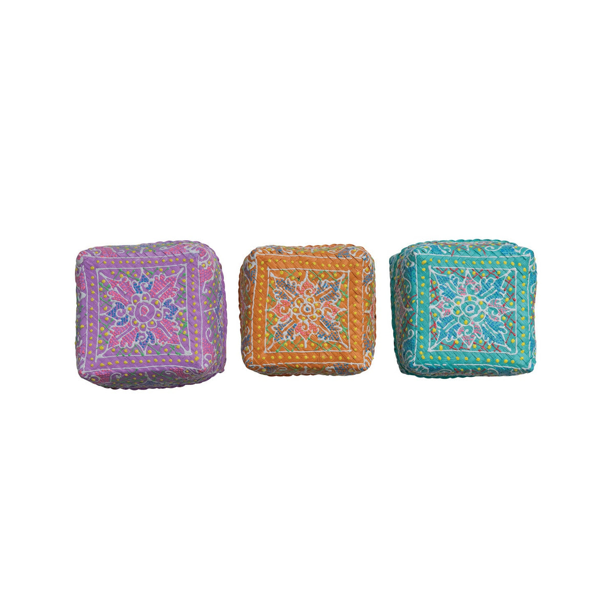 Design Shop Hand-Painted Bamboo Containers w/ Lids & Design, Multi Color. Set of 3.