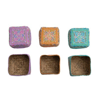 Design Shop Hand-Painted Bamboo Containers w/ Lids & Design, Multi Color. Set of 3.