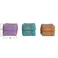 Design Shop Hand-Painted Bamboo Containers w/ Lids & Design, Multi Color. Set of 3.