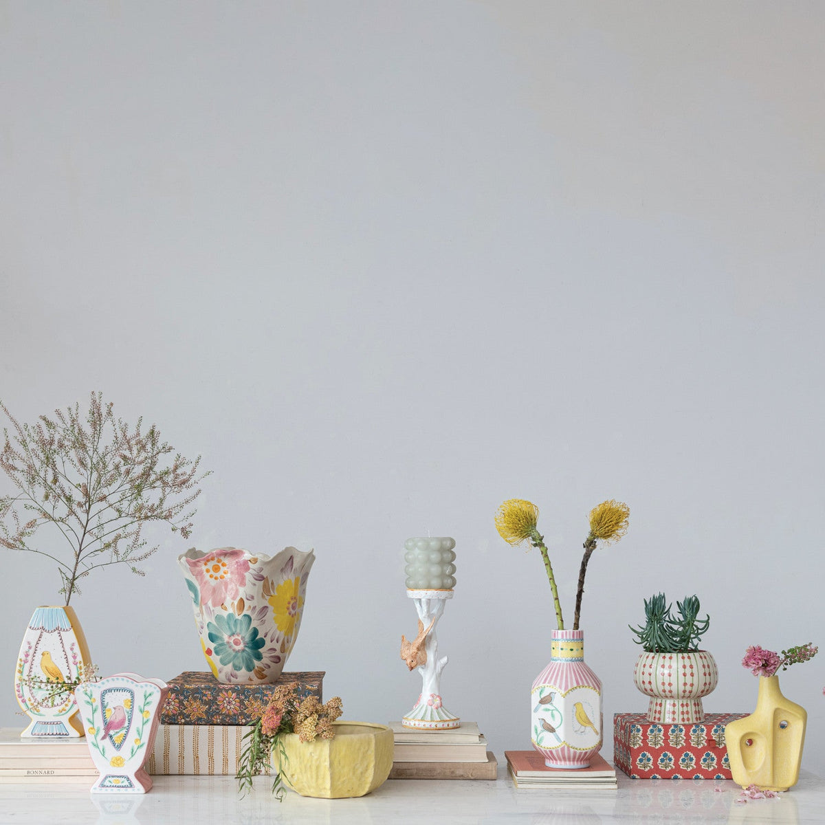 Design Shop Ceramic Vase w/ Birds, Multi Color