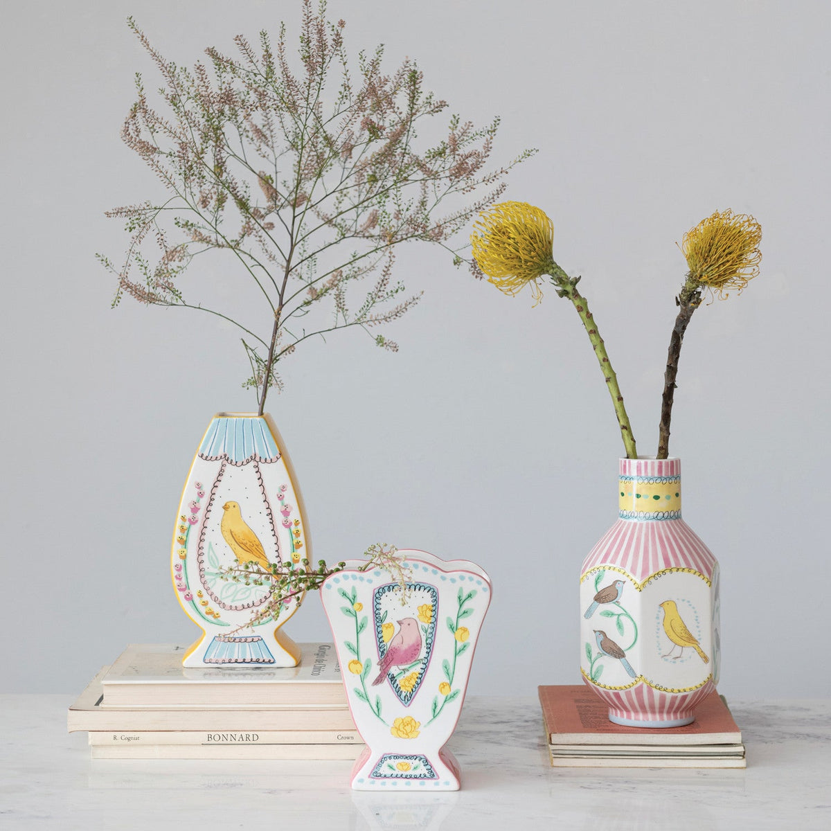 Design Shop Ceramic Vase w/ Birds, Multi Color