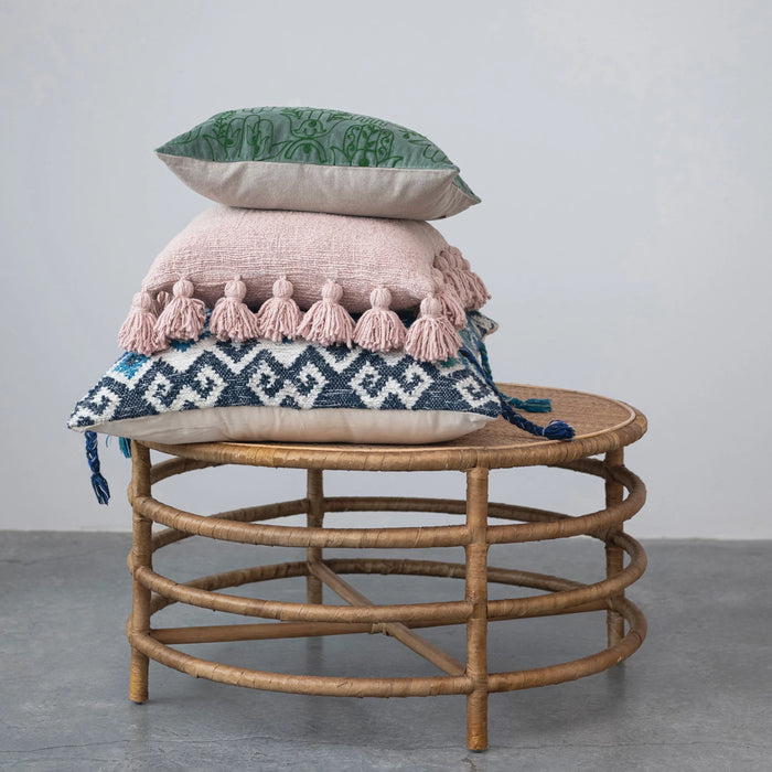 Design Shop Cotton Velvet Embroidered Pillow w/ Hamsa Hand Pattern & Chambray Back, Polyester Fill