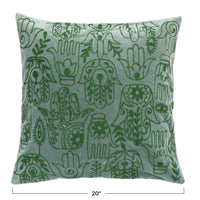 Design Shop Cotton Velvet Embroidered Pillow w/ Hamsa Hand Pattern & Chambray Back, Polyester Fill