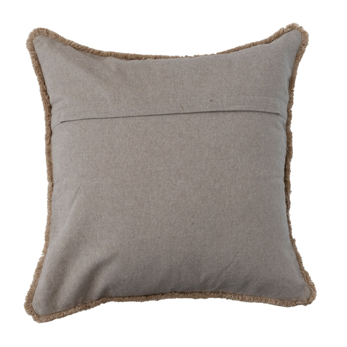 Design Shop Cotton Slub Pillow w/ Embroidered Pattern, Chambray Back & Fringe, Polyester Fill